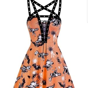 Animal Skeleton Print Grommet Halloween Mini Dress